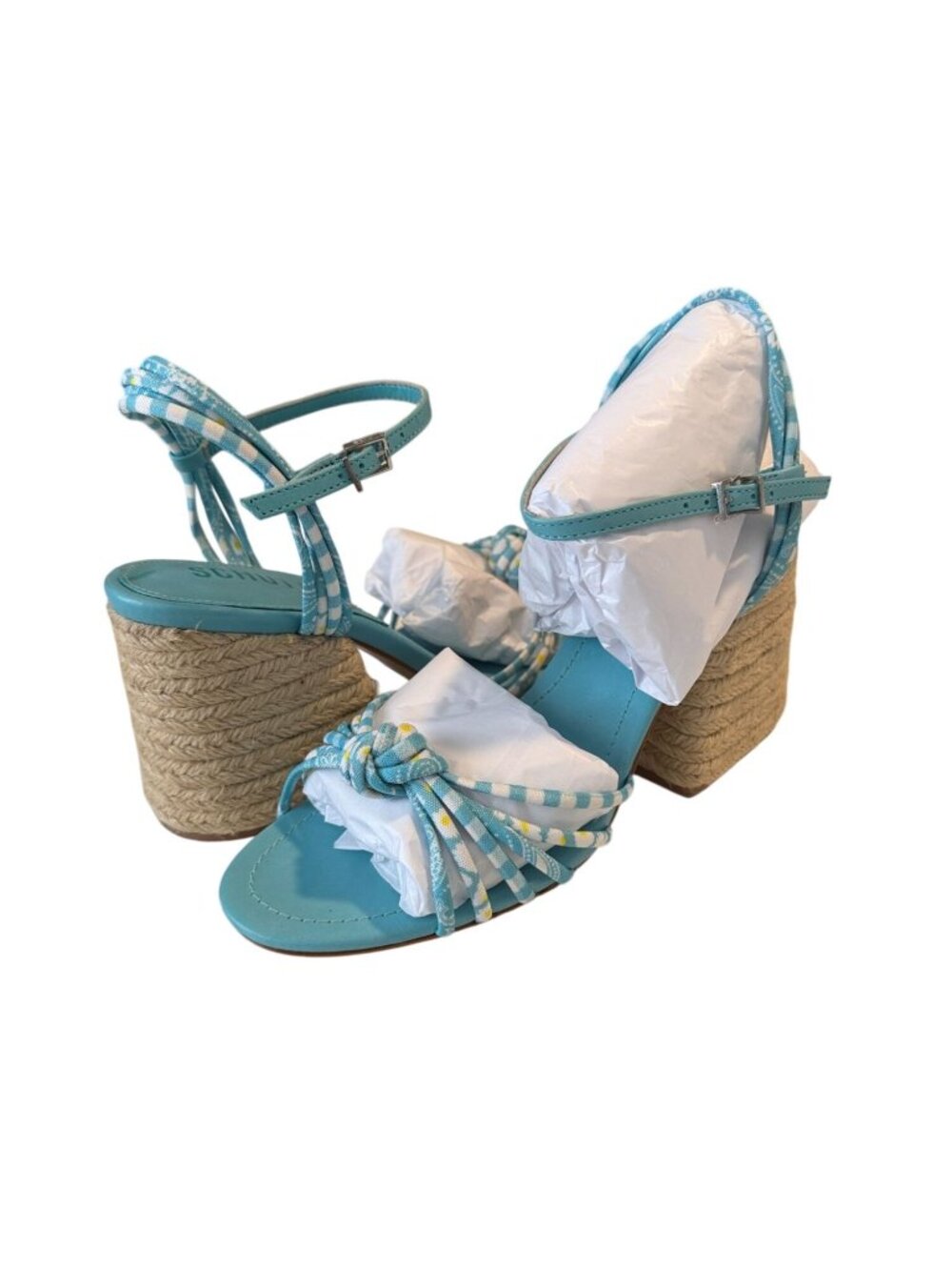 Schutz Duhra River Aqua Multicolor Fabric Strappy Knotted Sandals Sz 9 NIB